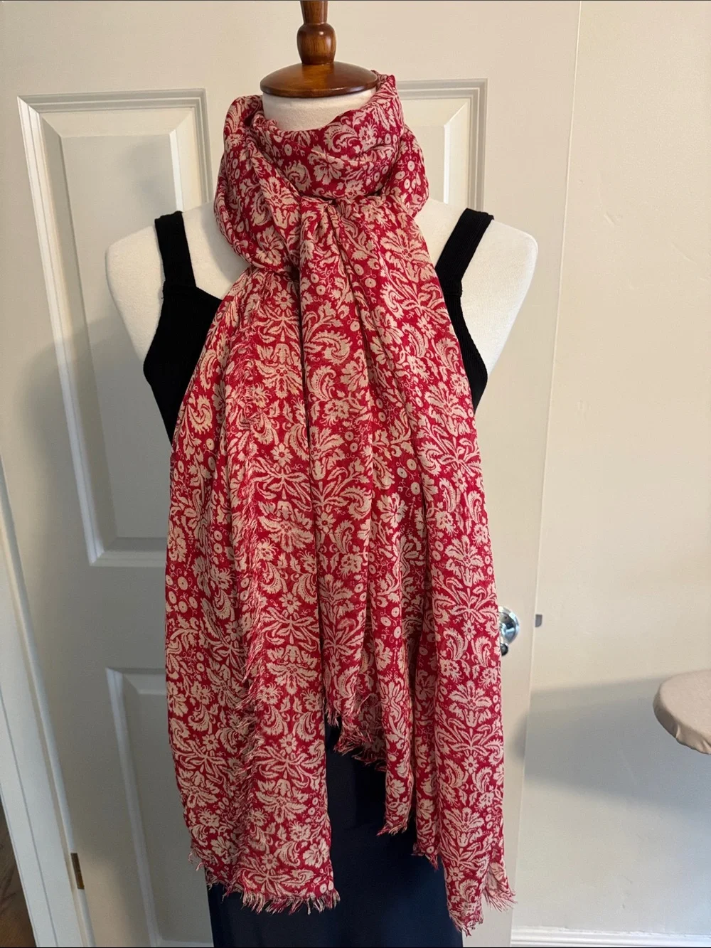 Lightweight Red Printed Scarf Wrap
